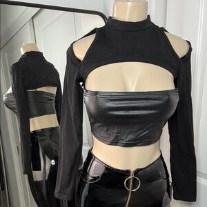 Stylish Black Cut-Out Crop Top